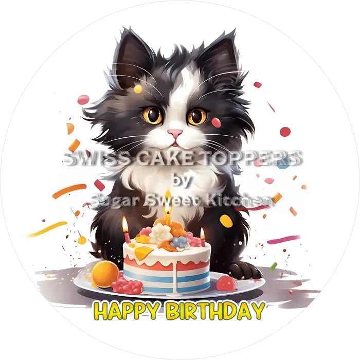 Tortenaufleger Geburtstag Katze 19 – essbar & personalisierbar - Fondant- Torten- Cupcakeaufleger Sugar Sweet Kitchen