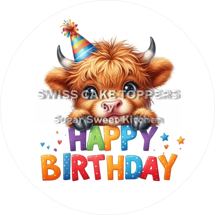 Tortenaufleger Geburtstag Kuh 01 - essbar & personalisierbar - Fondant- Torten- Cupcakeaufleger Sugar Sweet Kitchen