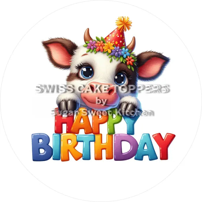 Tortenaufleger Geburtstag Kuh 02 - essbar & personalisierbar - Fondant- Torten- Cupcakeaufleger Sugar Sweet Kitchen