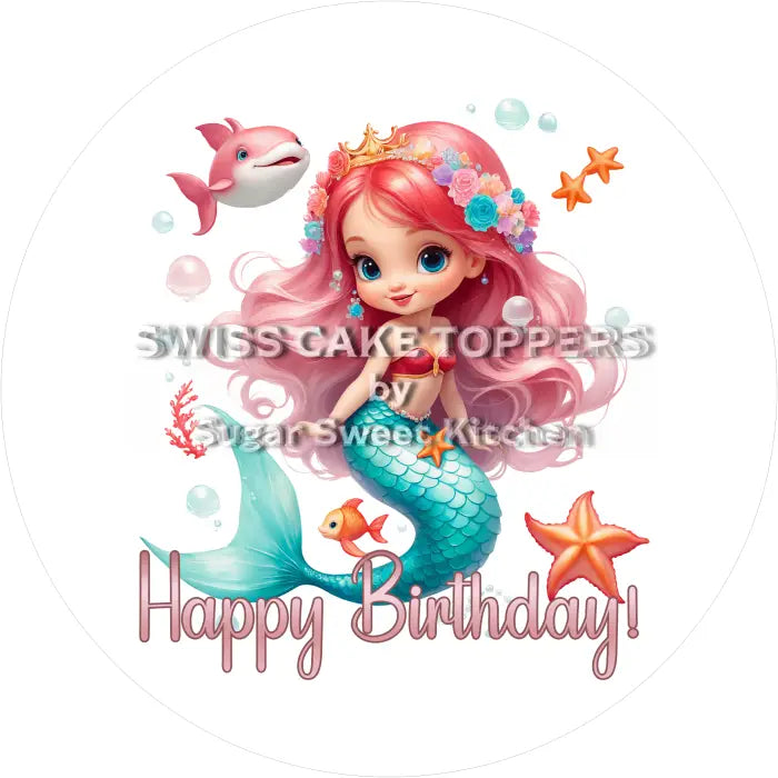 Tortenaufleger Geburtstag Meerjungfrau 03 - essbar & personalisierbar - Fondant- Torten- Cupcakeaufleger Sugar Sweet