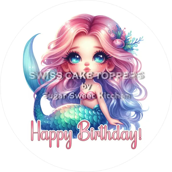 Tortenaufleger Geburtstag Meerjungfrau 05 - essbar & personalisierbar - Fondant- Torten- Cupcakeaufleger Sugar Sweet