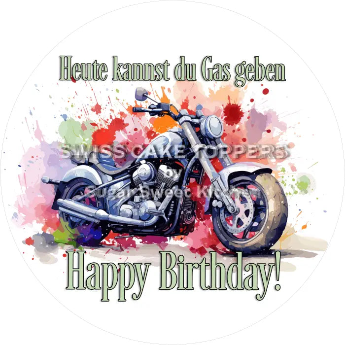 Tortenaufleger Geburtstag Motorrad 01 - essbar & personalisierbar - Fondant- Torten- Cupcakeaufleger Sugar Sweet Kitchen