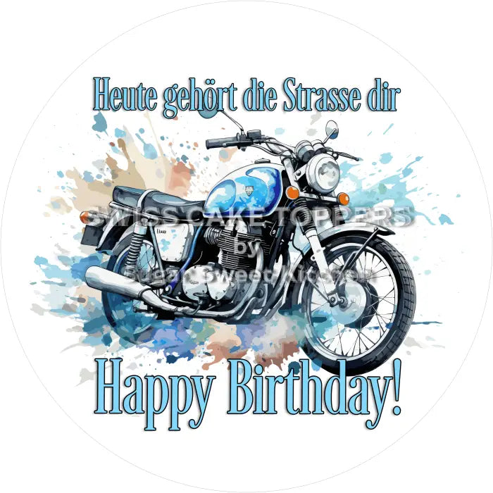 Tortenaufleger Geburtstag Motorrad 02 - essbar & personalisierbar - Fondant- Torten- Cupcakeaufleger Sugar Sweet Kitchen