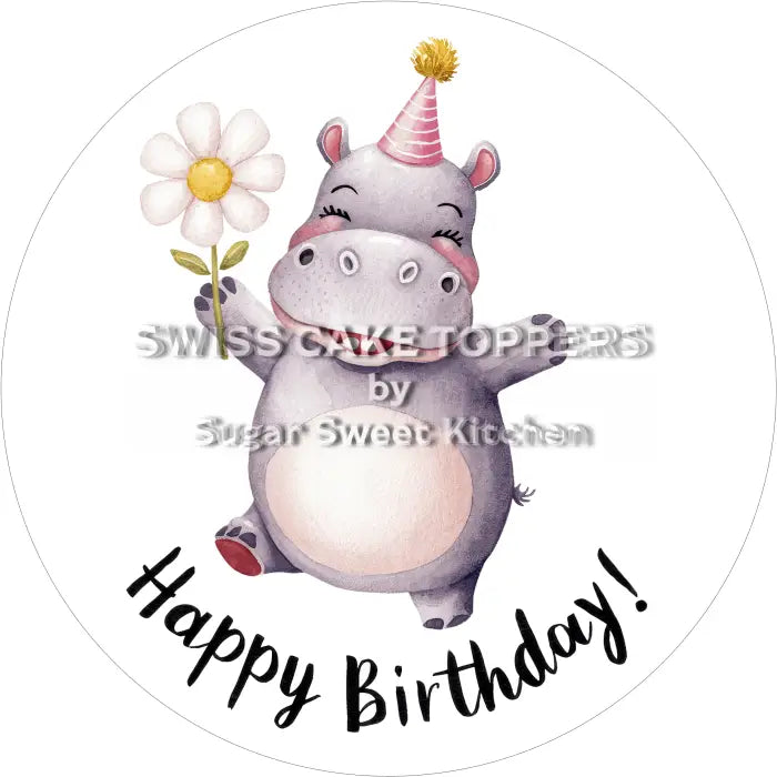 Tortenaufleger Geburtstag Nilpferd 01 - essbar & personalisierbar - Fondant- Torten- Cupcakeaufleger Sugar Sweet Kitchen