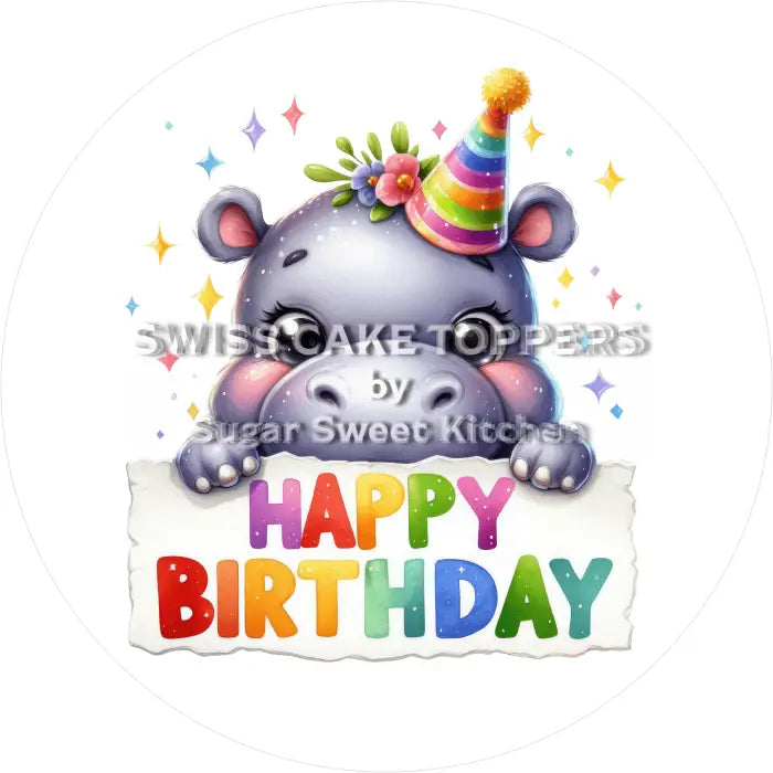 Tortenaufleger Geburtstag Nilpferd 02 - essbar & personalisierbar - Fondant- Torten- Cupcakeaufleger Sugar Sweet Kitchen