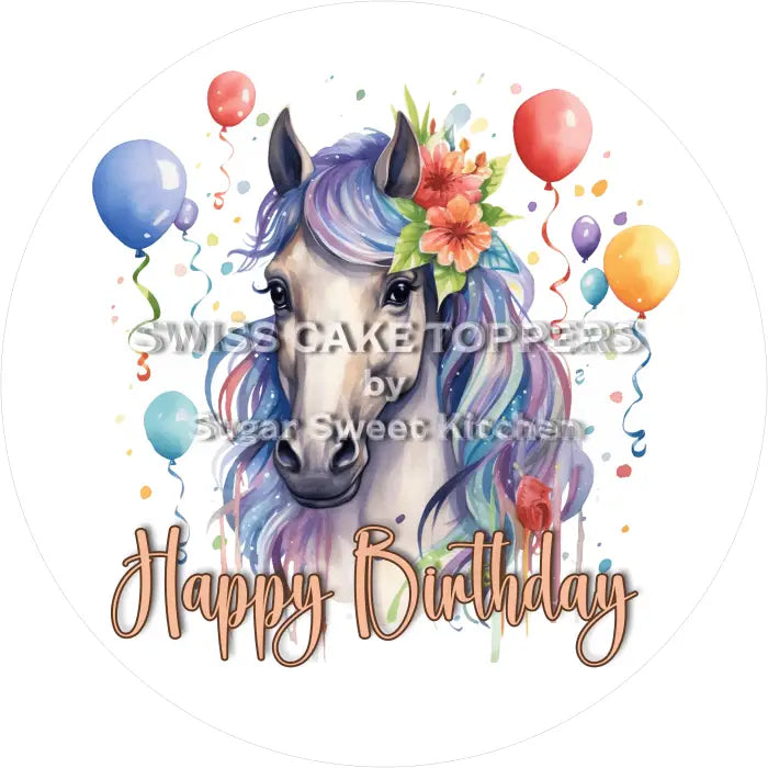 Tortenaufleger Geburtstag Pferd 02 – essbar & personalisierbar - Fondant- Torten- Cupcakeaufleger Sugar Sweet Kitchen