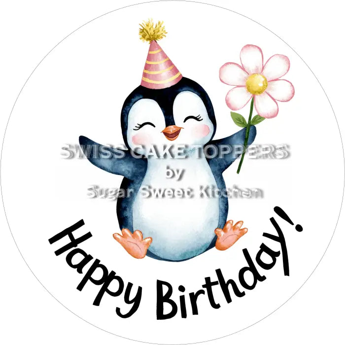 Tortenaufleger Geburtstag Pinguin 01 - essbar & personalisierbar - Fondant- Torten- Cupcakeaufleger Sugar Sweet Kitchen
