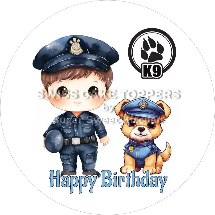 Tortenaufleger Geburtstag Polizei 28 – essbar & personalisierbar - Fondant- Torten- Cupcakeaufleger Sugar Sweet Kitchen