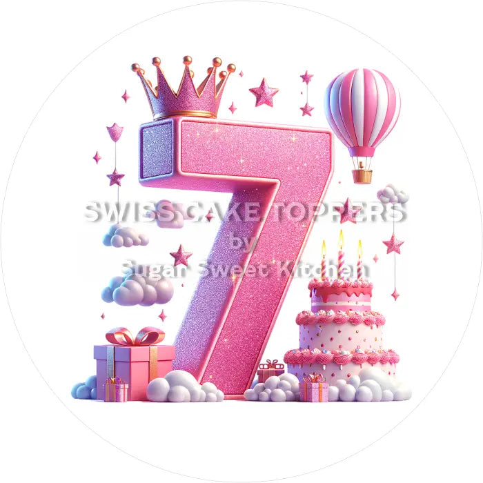 Tortenaufleger Geburtstag Prinzessin mit Zahl 07 - essbar & personalisierbar - Fondant- Torten- Cupcakeaufleger Sugar