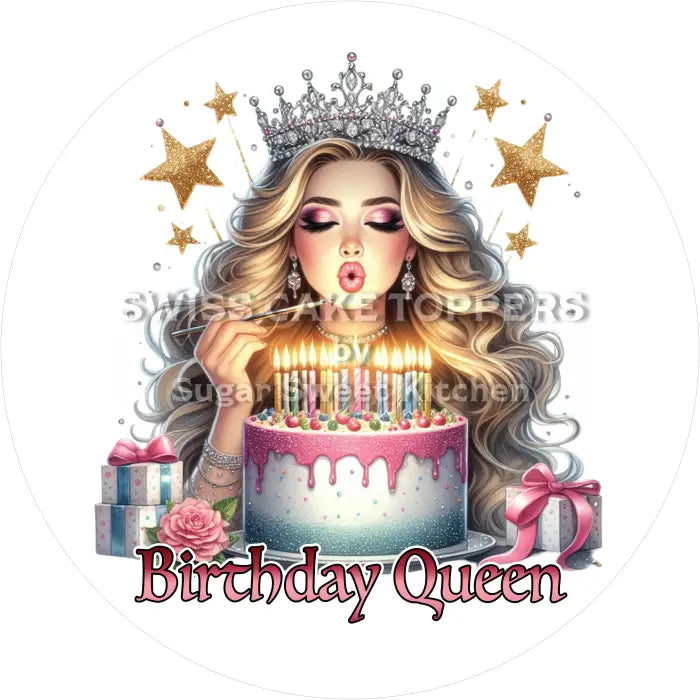 Tortenaufleger Geburtstag Queen 07 - personalisierbar - Fondant- Torten- & Cupcakeaufleger Sugar Sweet Kitchen