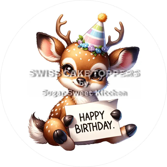 Tortenaufleger Geburtstag Reh 01 - essbar & personalisierbar - Fondant- Torten- Cupcakeaufleger Sugar Sweet Kitchen