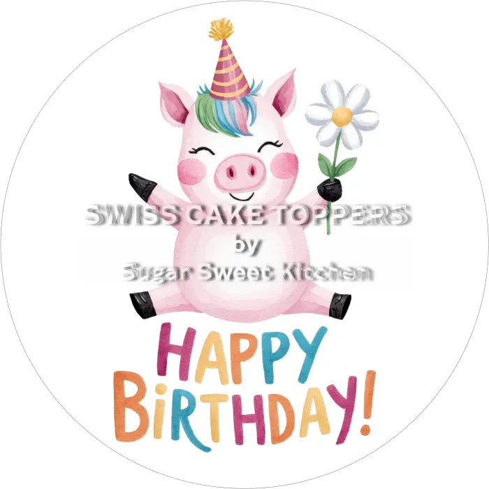 Tortenaufleger Geburtstag Schwein 01 - essbar & personalisierbar - Fondant- Torten- Cupcakeaufleger Sugar Sweet Kitchen