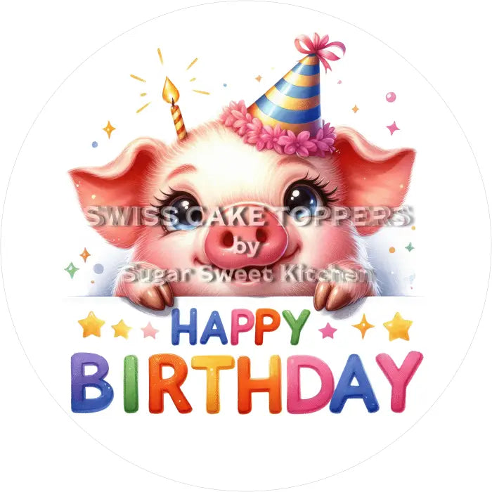 Tortenaufleger Geburtstag Schwein 02 - essbar & personalisierbar - Fondant- Torten- Cupcakeaufleger Sugar Sweet Kitchen