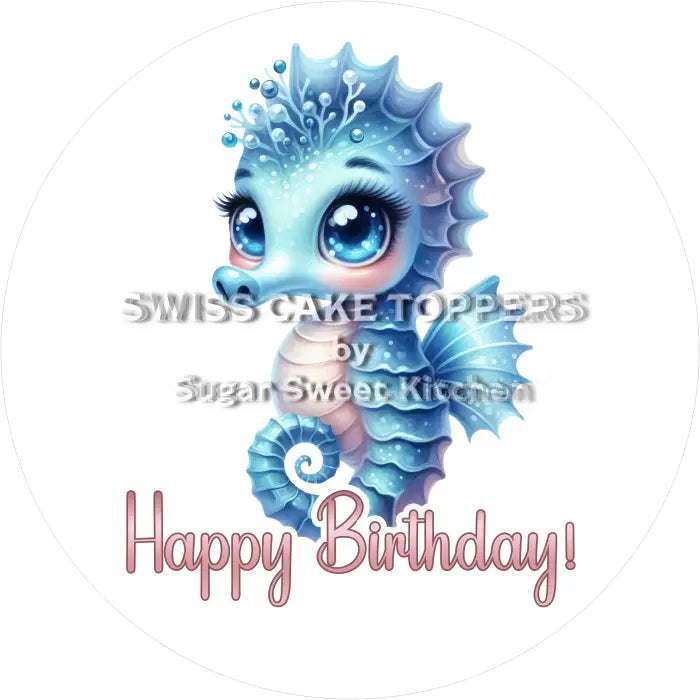 Tortenaufleger Geburtstag Seepferd 03 - essbar & personalisierbar - Fondant- Torten- Cupcakeaufleger Sugar Sweet Kitchen