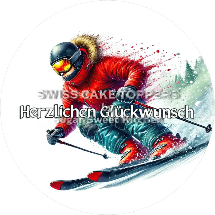 Tortenaufleger Geburtstag Skifahren 01 - essbar & personalisierbar - Fondant- Torten- Cupcakeaufleger Sugar Sweet