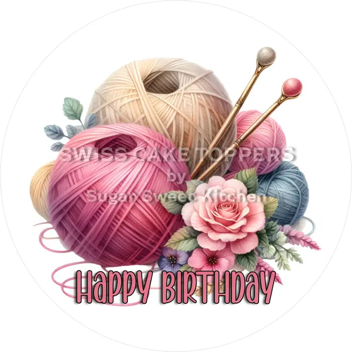 Tortenaufleger Geburtstag Stricken 02 - essbar & personalisierbar - Fondant- Torten- Cupcakeaufleger Sugar Sweet Kitchen