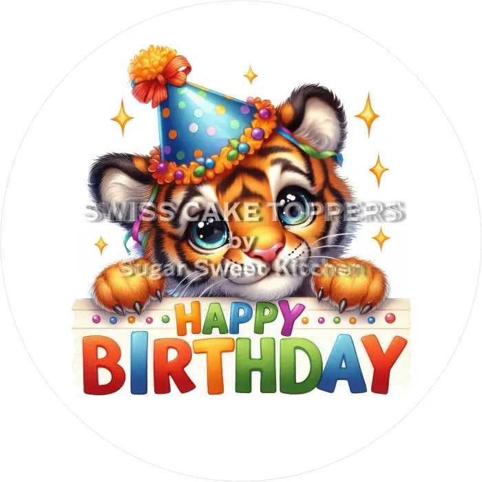 Tortenaufleger Geburtstag Tiger 02 - essbar & personalisierbar - Fondant- Torten- Cupcakeaufleger Sugar Sweet Kitchen