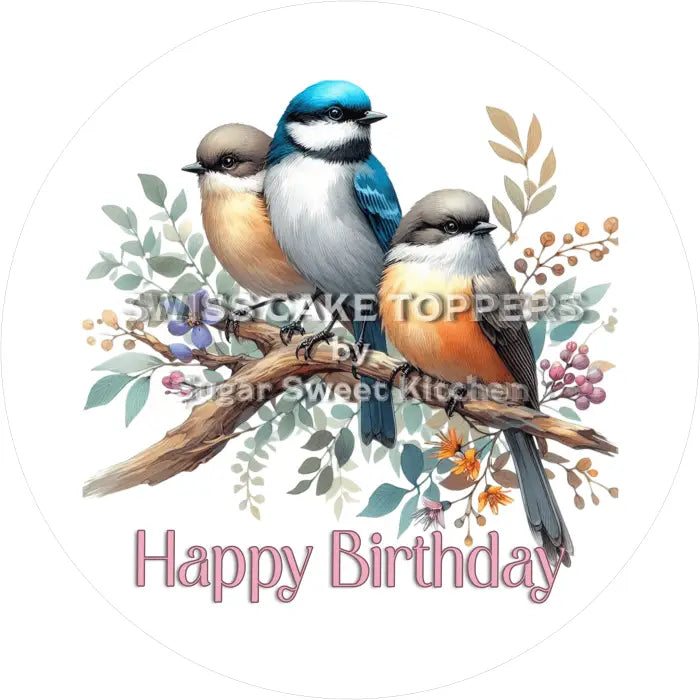 Tortenaufleger Geburtstag Vögel 08 – essbar & personalisierbar - Fondant- Torten- Cupcakeaufleger Sugar Sweet Kitchen