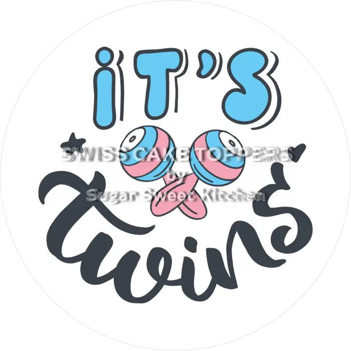 Tortenaufleger Gender Reveal Twins 01 - essbar & personalisierbar - Fondant- Torten- Cupcakeaufleger Sugar Sweet Kitchen