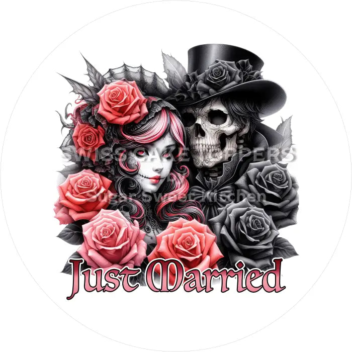 Tortenaufleger Just Married Gothic 07 – essbar & personalisierbar - Fondant- Torten- Cupcakeaufleger Sugar Sweet Kitchen