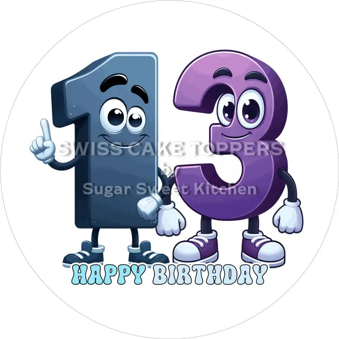 Tortenaufleger Lustige Zahlen 13 - essbar & personalisierbar - Fondant- Torten- Cupcakeaufleger Sugar Sweet Kitchen