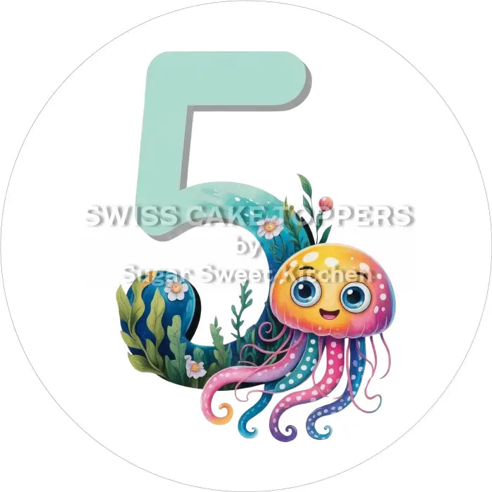 Tortenaufleger Meeresbewohner mit Zahl 05 - essbar & personalisierbar - Fondant- Torten- Cupcakeaufleger Sugar Sweet