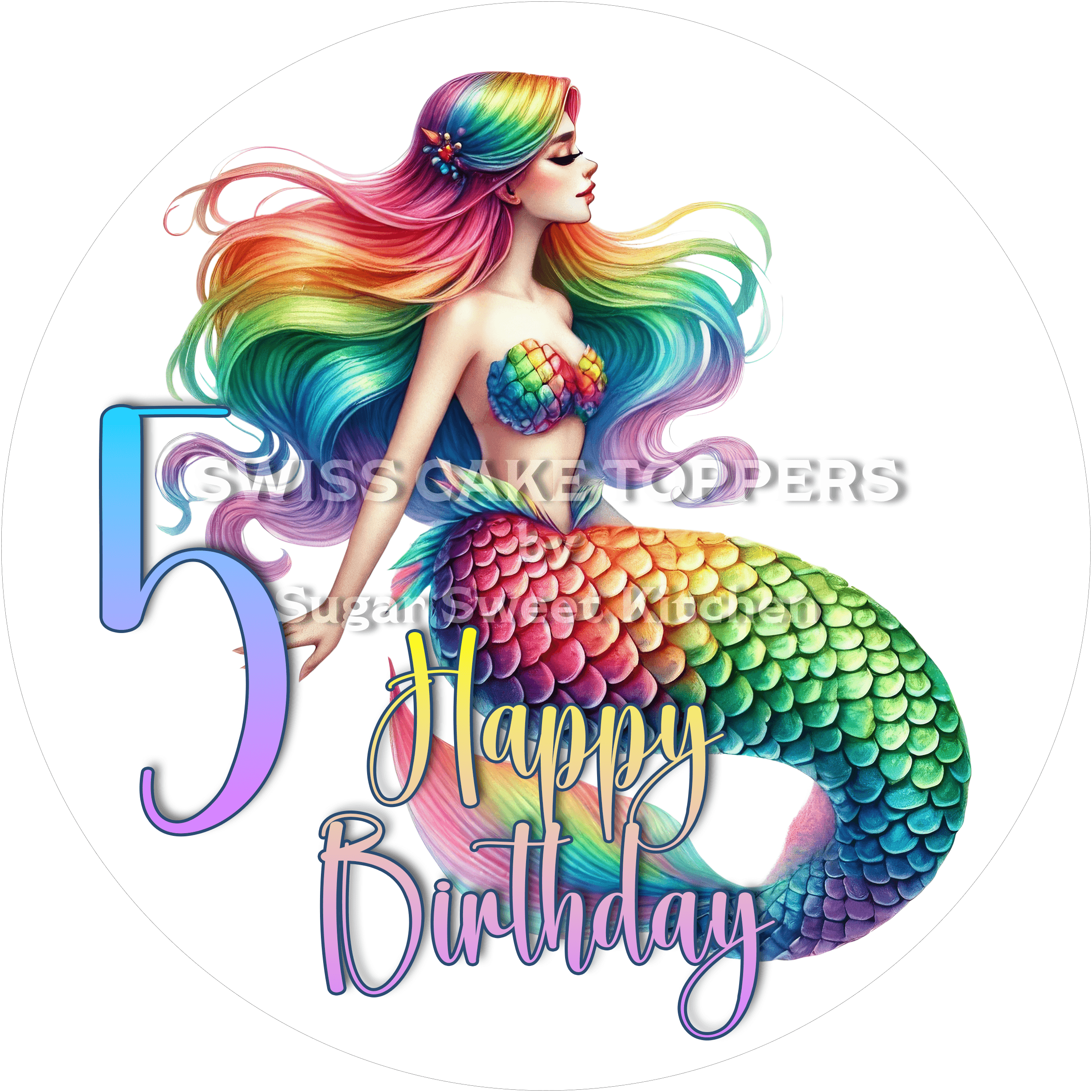 Tortenaufleger Mermaid4 - personalisiert - Fondant- Torten- & Cupcakeaufleger Sugar Sweet Kitchen