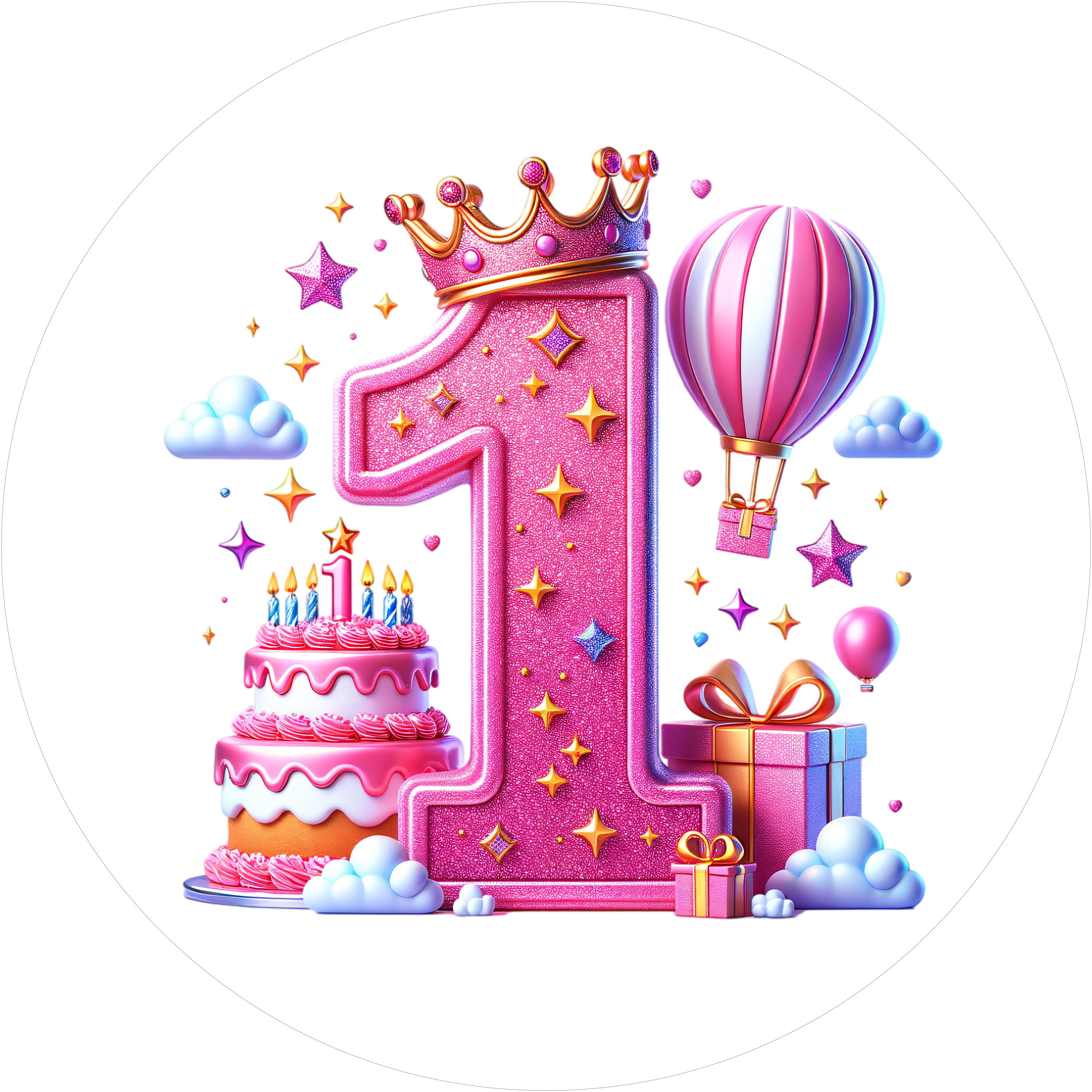 Tortenaufleger mit Prinzessinnen-Zahl 1 - personalisierbar - Fondant- Torten- & Cupcakeaufleger Sugar Sweet Kitchen