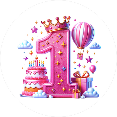 Tortenaufleger mit Prinzessinnen-Zahl 1 - personalisierbar