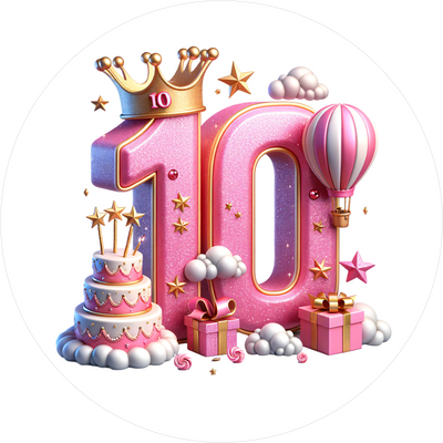 Tortenaufleger mit Prinzessinnen-Zahl 10 - personalisierbar