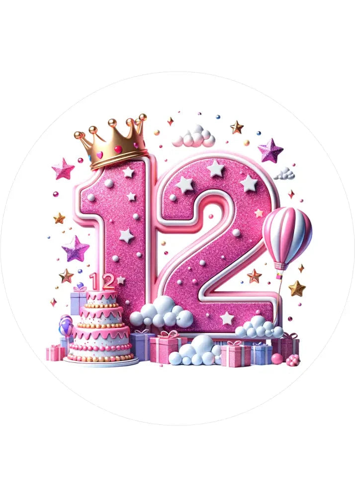 Tortenaufleger mit Prinzessinnen-Zahl 12 - personalisierbar - Fondant- Torten- & Cupcakeaufleger Sugar Sweet Kitchen