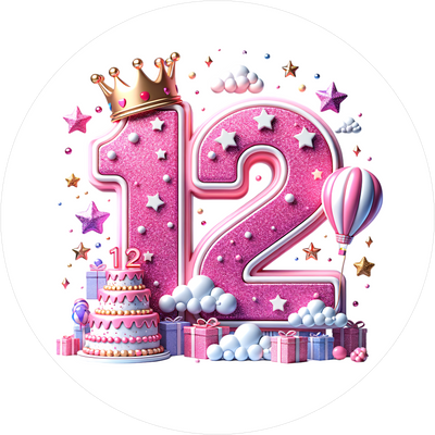 Tortenaufleger mit Prinzessinnen-Zahl 12 - personalisierbar