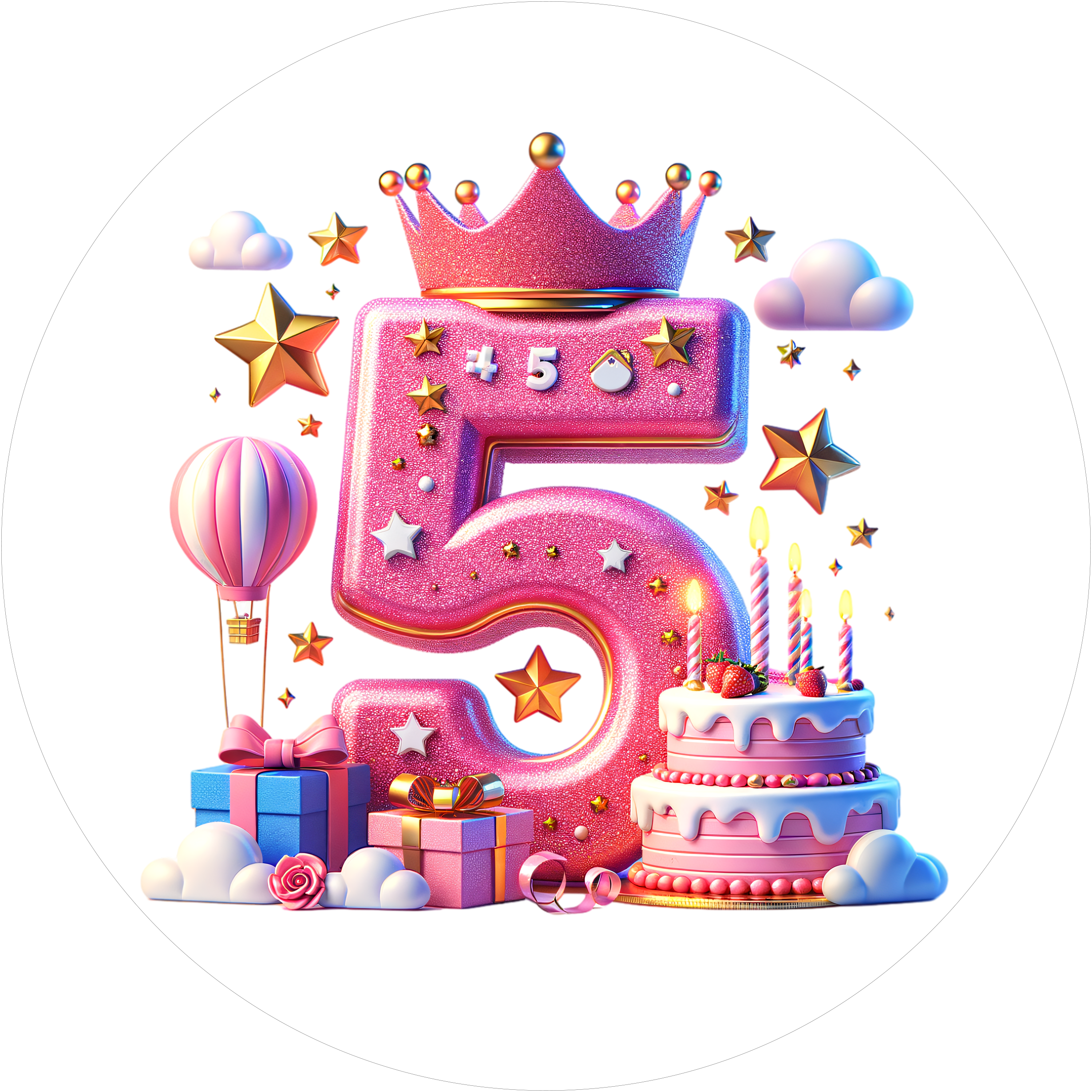 Tortenaufleger mit Prinzessinnen-Zahl 5 - personalisierbar - Fondant- Torten- & Cupcakeaufleger Sugar Sweet Kitchen