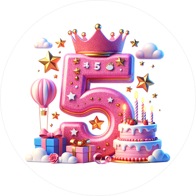 Tortenaufleger mit Prinzessinnen-Zahl 5 - personalisierbar