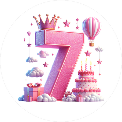 Tortenaufleger mit Prinzessinnen-Zahl 7 - personalisierbar