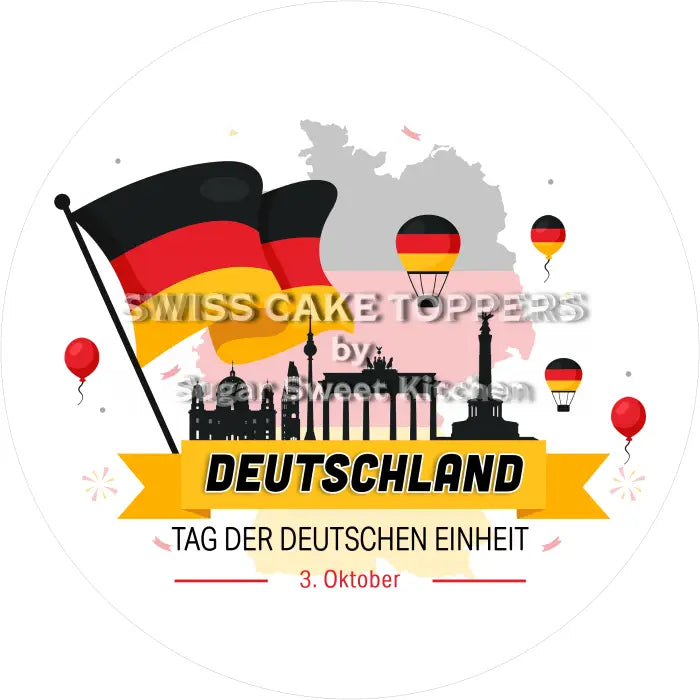 Tortenaufleger Nationalfeiertag Deutschland 01 - essbar & personalisierbar - Fondant- Torten- Cupcakeaufleger Sugar