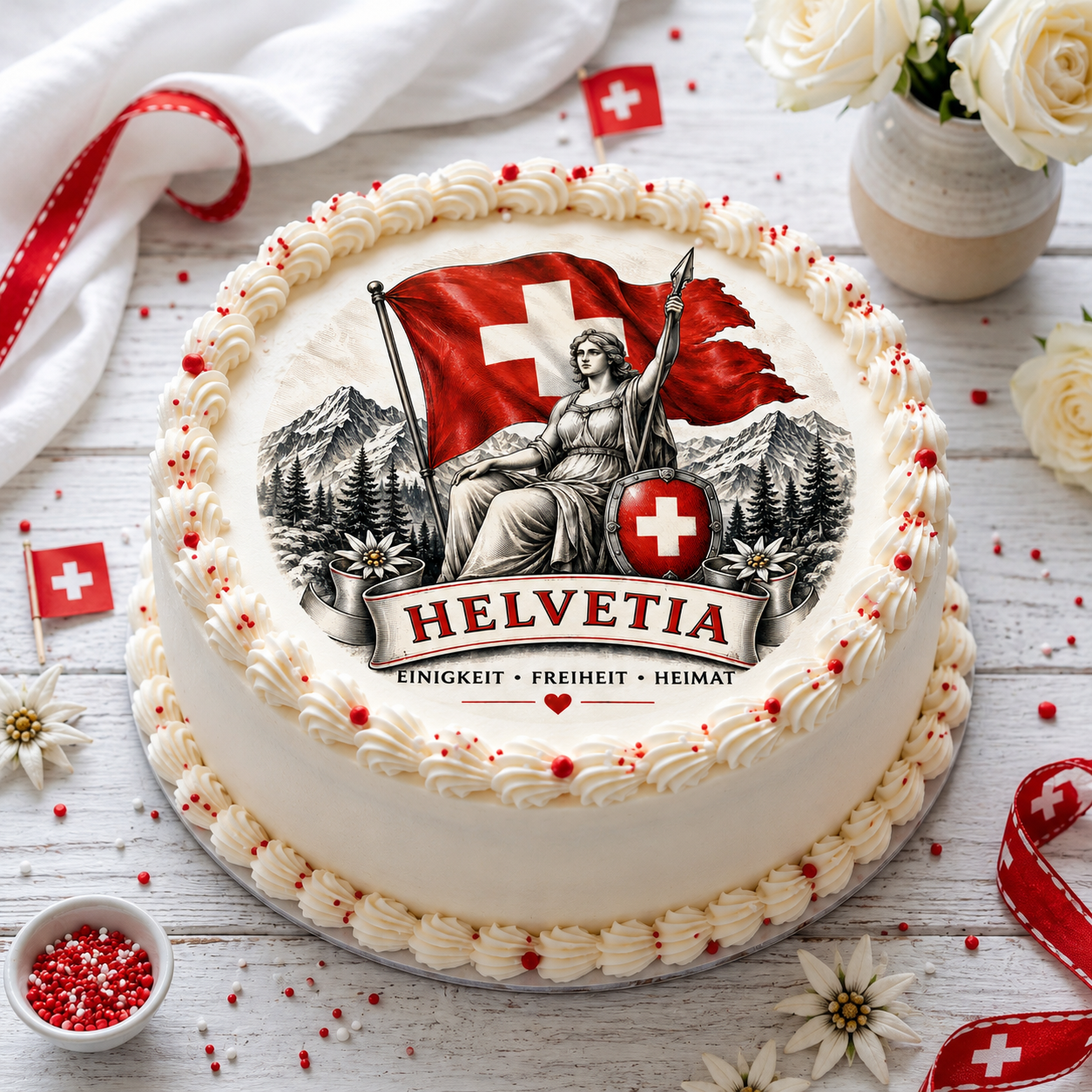 Tortenaufleger Nationalfeiertag Schweiz 05 - essbar & personalisierbar - Fondant- Torten- Cupcakeaufleger Sugar Sweet