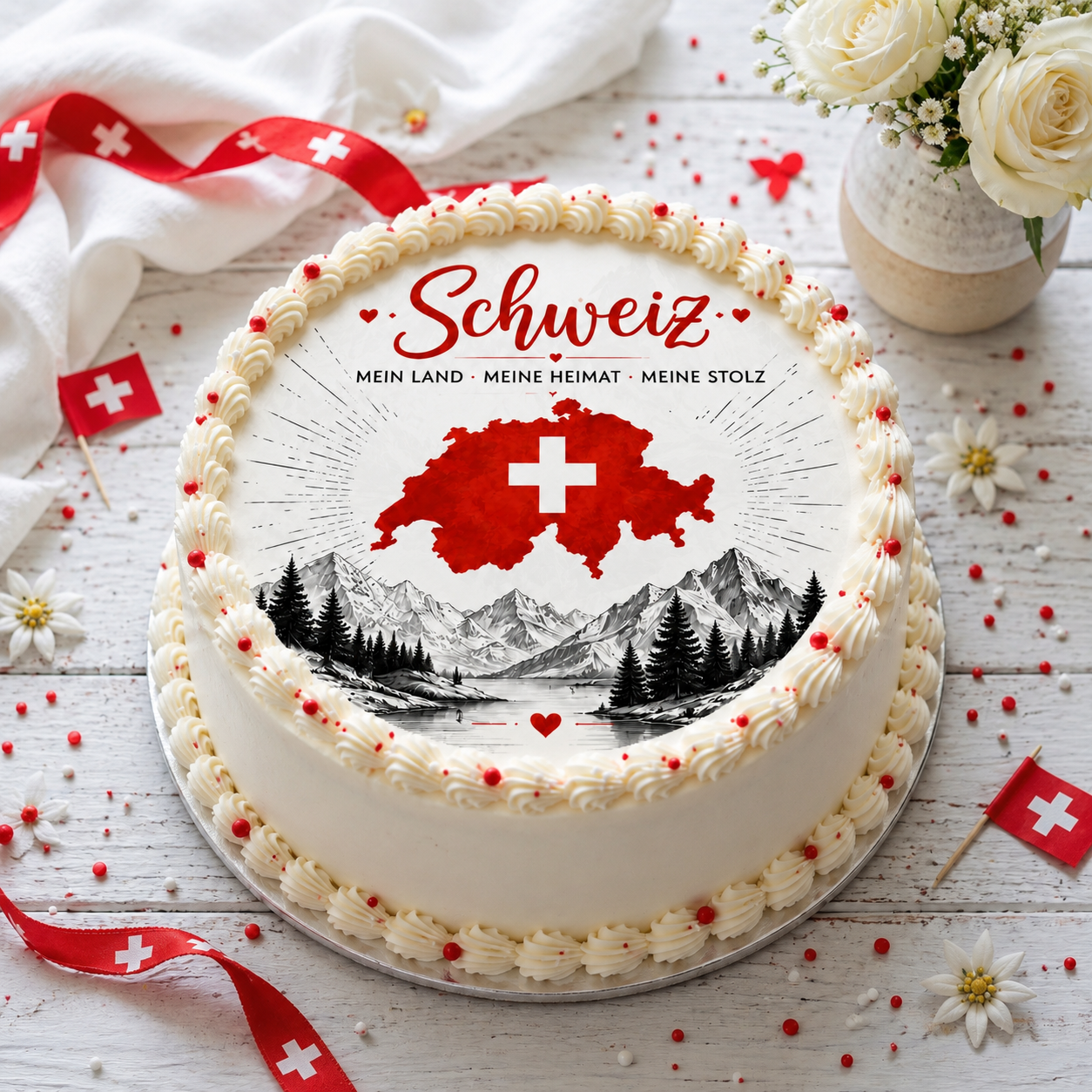 Tortenaufleger Nationalfeiertag Schweiz 06 - essbar & personalisierbar - Fondant- Torten- Cupcakeaufleger Sugar Sweet
