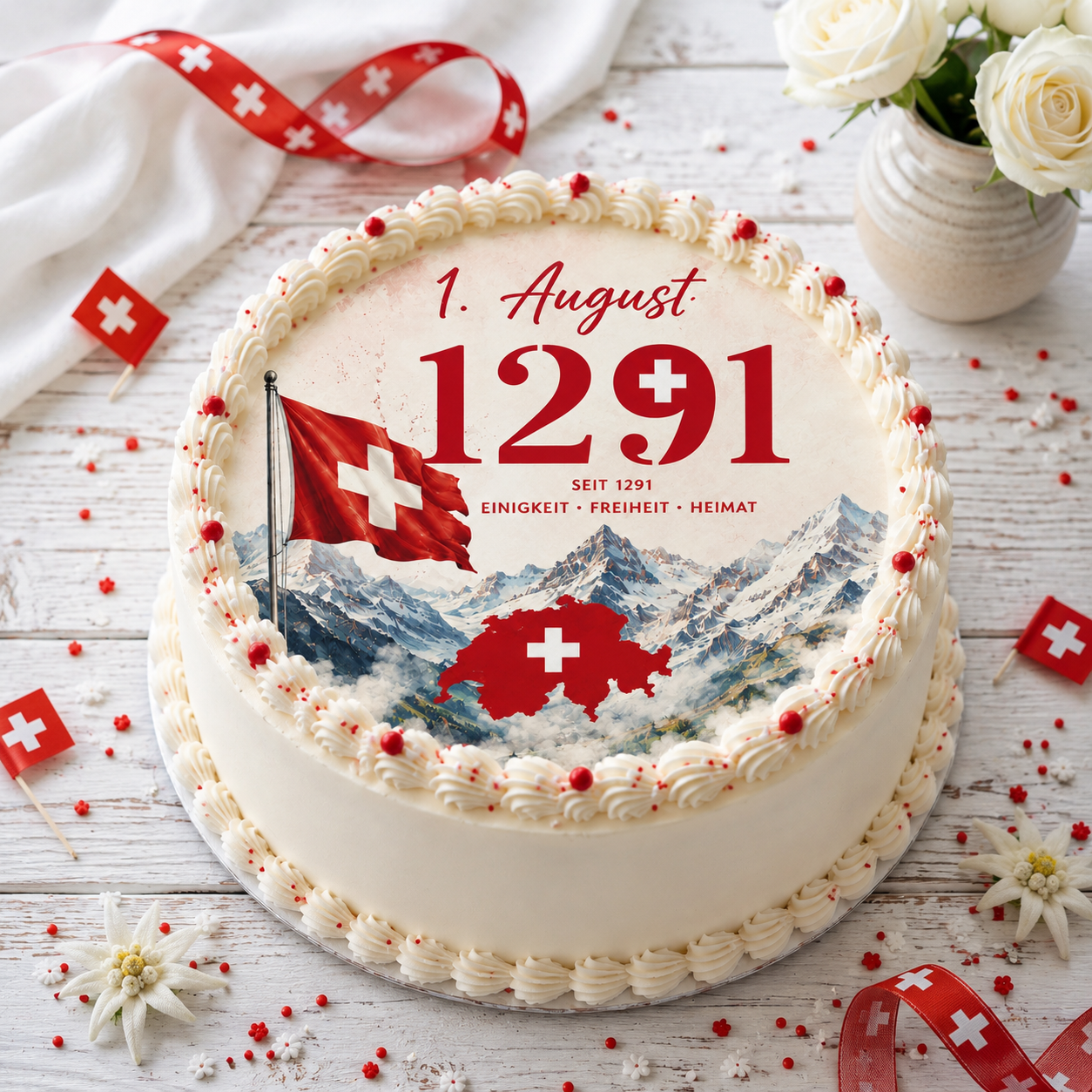 Tortenaufleger Nationalfeiertag Schweiz 07 - essbar & personalisierbar - Fondant- Torten- Cupcakeaufleger Sugar Sweet