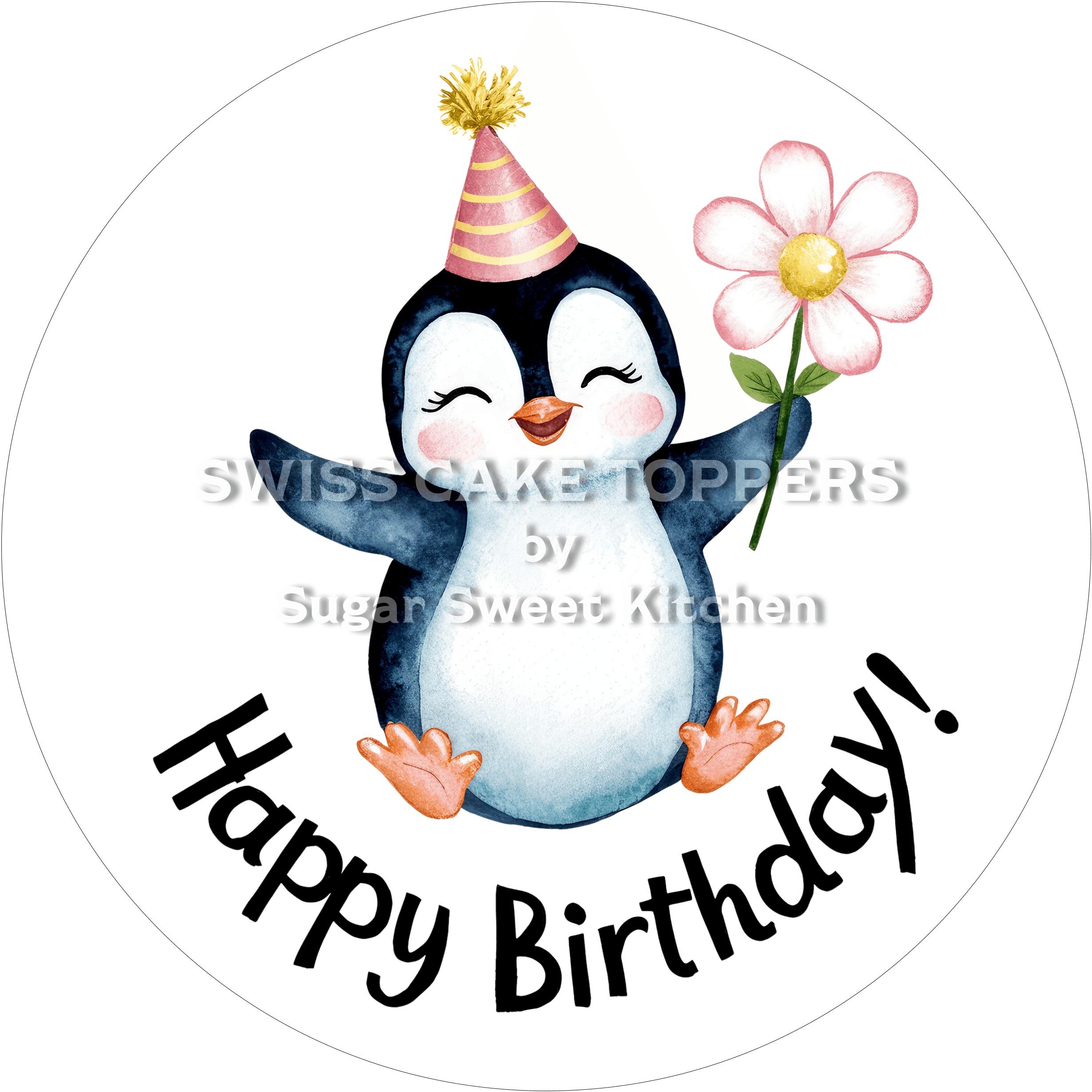 Tortenaufleger niedlicher PIngu1 - personalisierbar - Fondant- Torten- & Cupcakeaufleger Sugar Sweet Kitchen