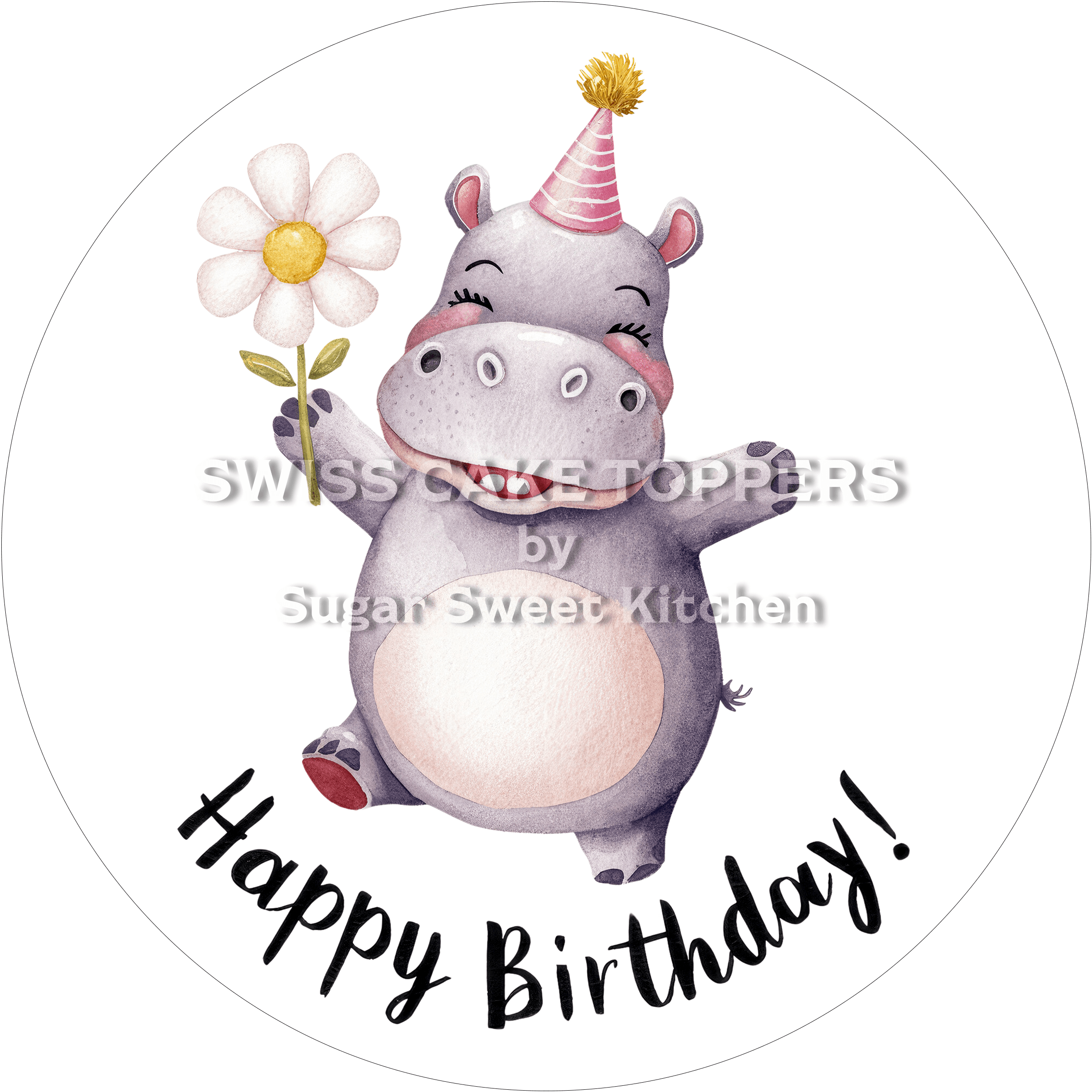 Tortenaufleger niedliches Nilpferd1 - personalisierbar - Fondant- Torten- & Cupcakeaufleger Sugar Sweet Kitchen