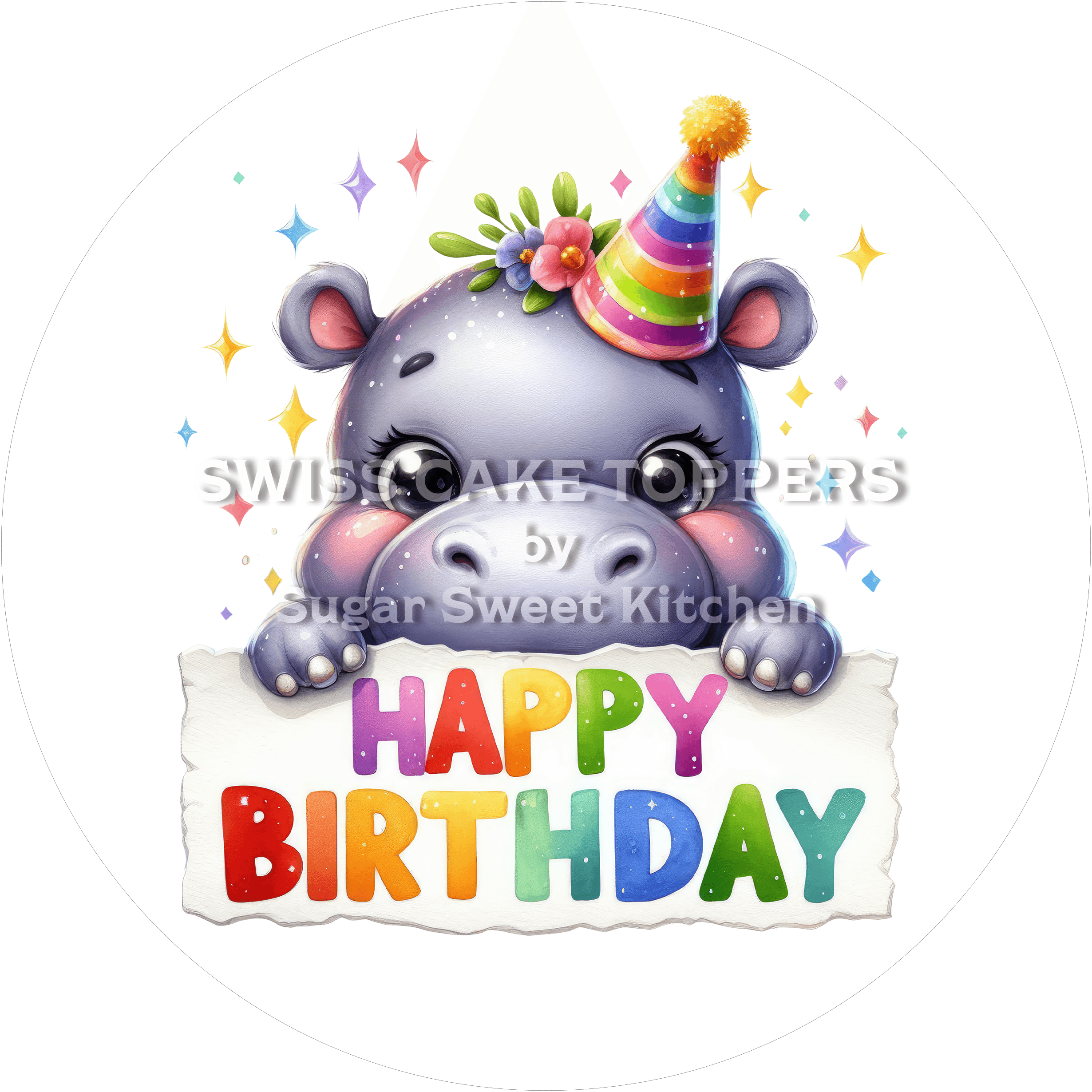 Tortenaufleger niedliches Nilpferd2 - personalisierbar - Fondant- Torten- & Cupcakeaufleger Sugar Sweet Kitchen