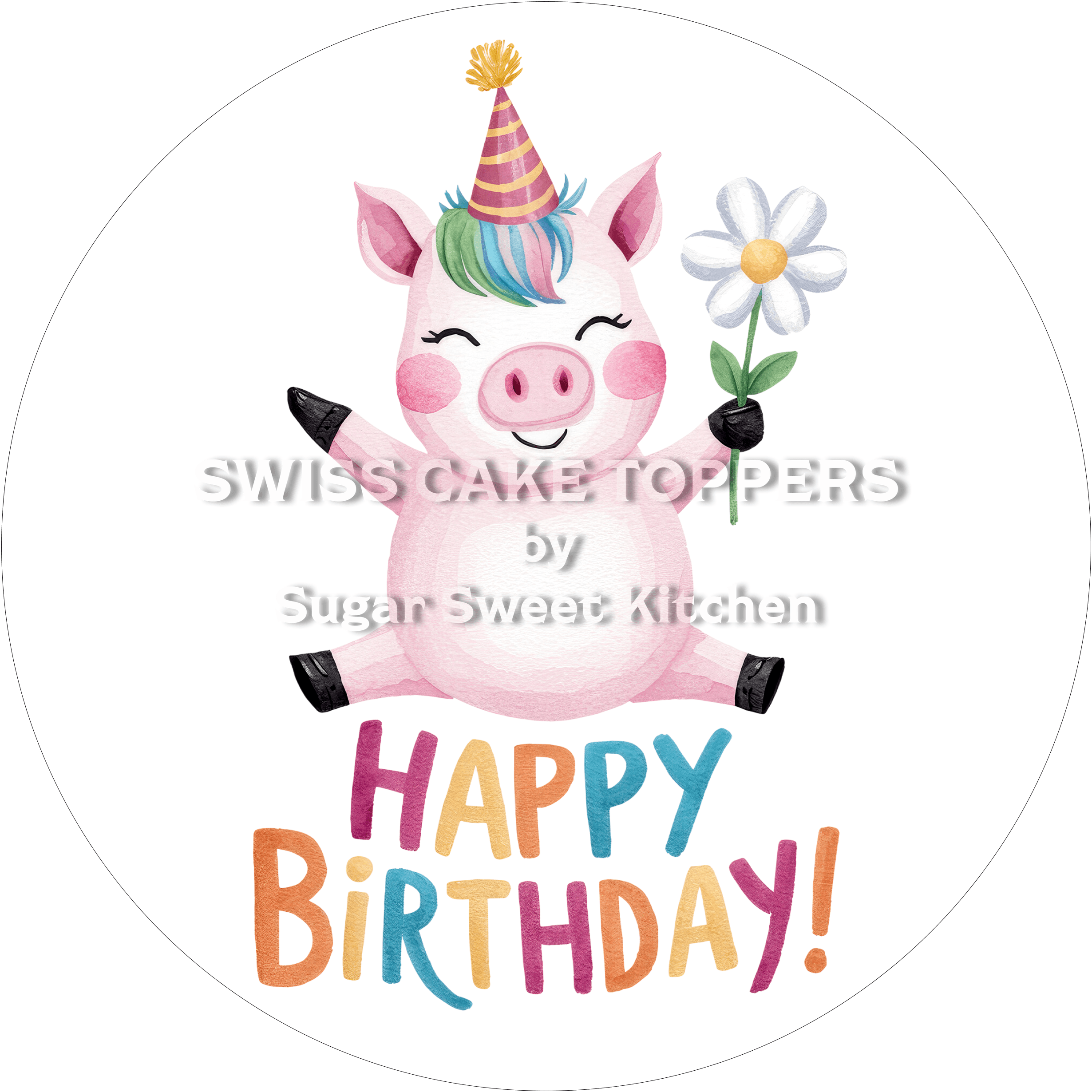Tortenaufleger niedliches Schwein1 - personalisierbar - Fondant- Torten- & Cupcakeaufleger Sugar Sweet Kitchen