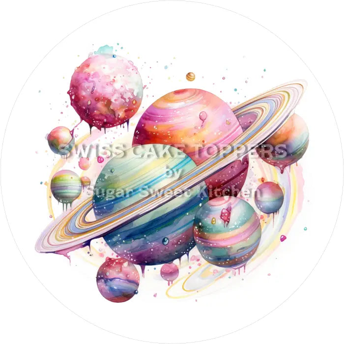 Tortenaufleger Planeten Weltall 03 - essbar & personalisierbar - Fondant- Torten- Cupcakeaufleger Sugar Sweet Kitchen