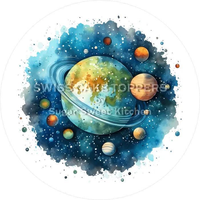 Tortenaufleger Planeten Weltall 08 - essbar & personalisierbar - Fondant- Torten- Cupcakeaufleger Sugar Sweet Kitchen