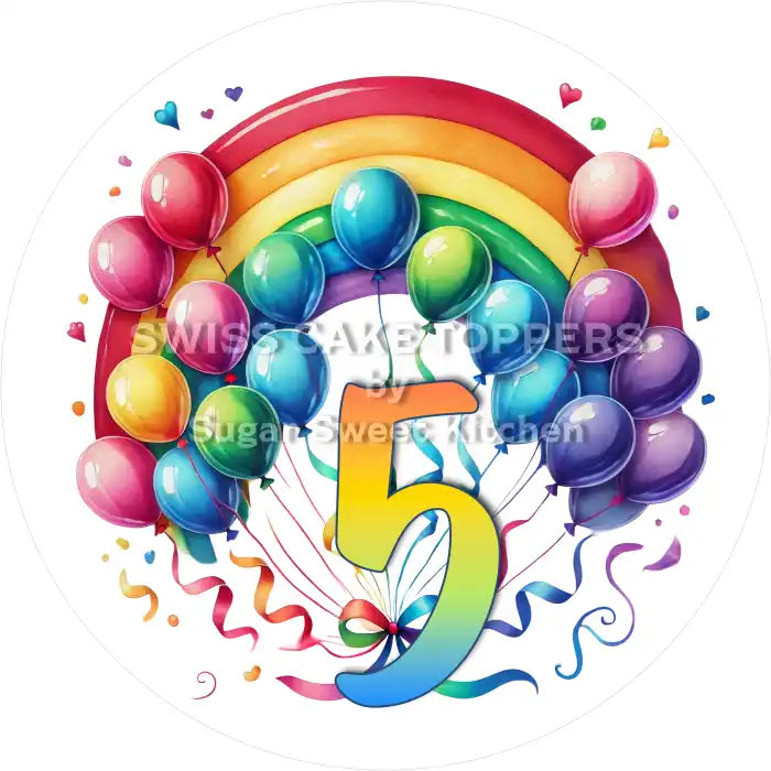 Tortenaufleger Geburtstag Regenbogen - mit Alter - Fondant- Torten- & Cupcakeaufleger Sugar Sweet Kitchen