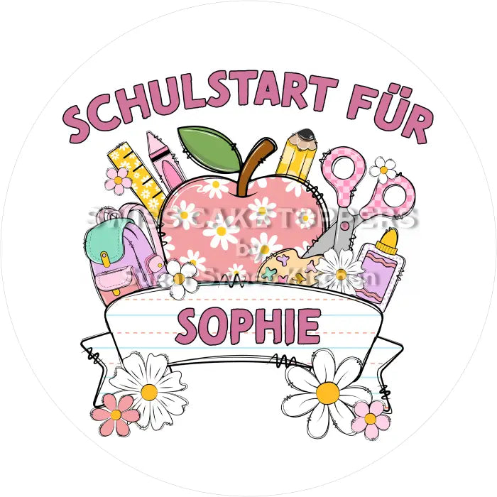 Tortenaufleger Schulstart 03 - mit Name/Text - Fondant- Torten- & Cupcakeaufleger Sugar Sweet Kitchen