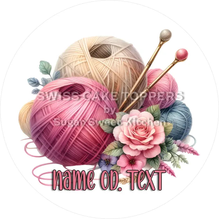 Tortenaufleger Stricken 02 - mit Name/Text - Fondant- Torten- & Cupcakeaufleger Sugar Sweet Kitchen
