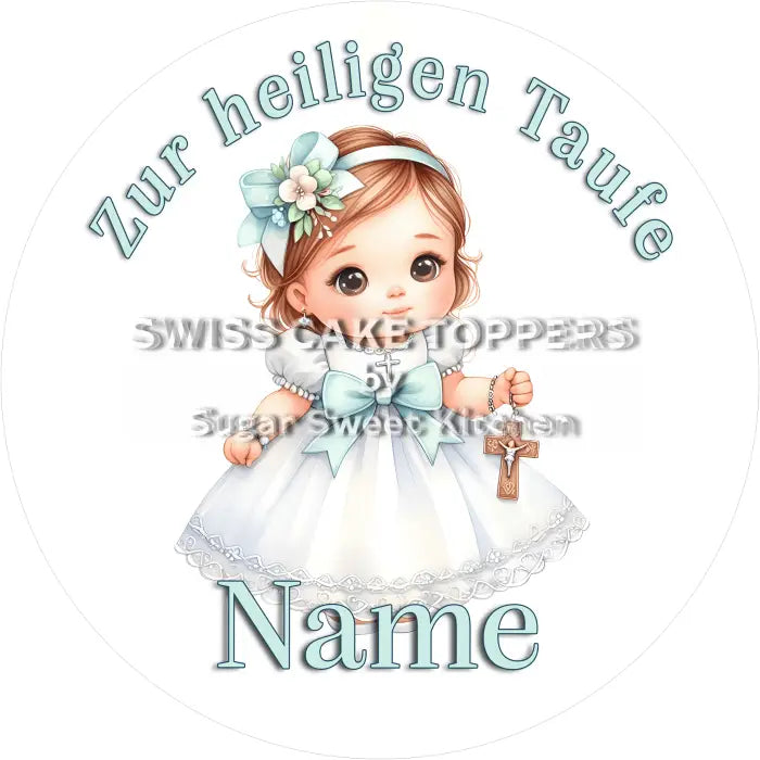 Tortenaufleger Taufe mit Namen 10 - essbar & personalisierbar - Fondant- Torten- Cupcakeaufleger Sugar Sweet Kitchen