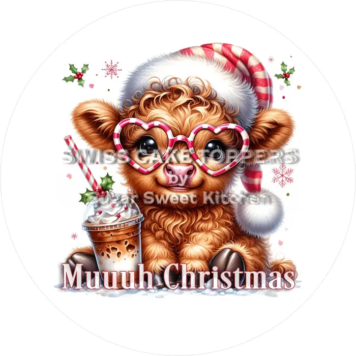 Tortenaufleger Weihnachten Kuh 04 - essbar & personalisierbar - Fondant- Torten- Cupcakeaufleger Sugar Sweet Kitchen